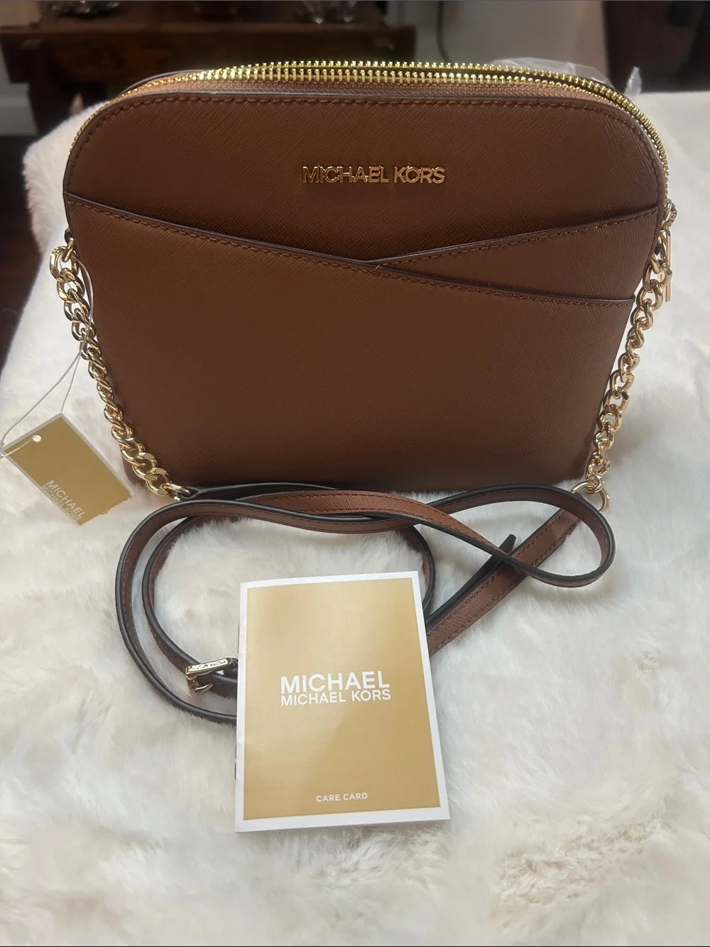 Michael Kors Cognac Saffiano Leather Jetset Crossbody Bag
